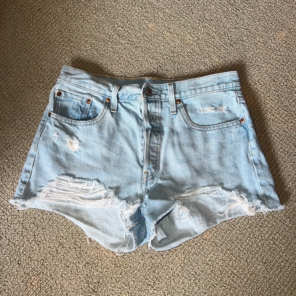 Levi’s Light Blue Distressed Denim Shorts